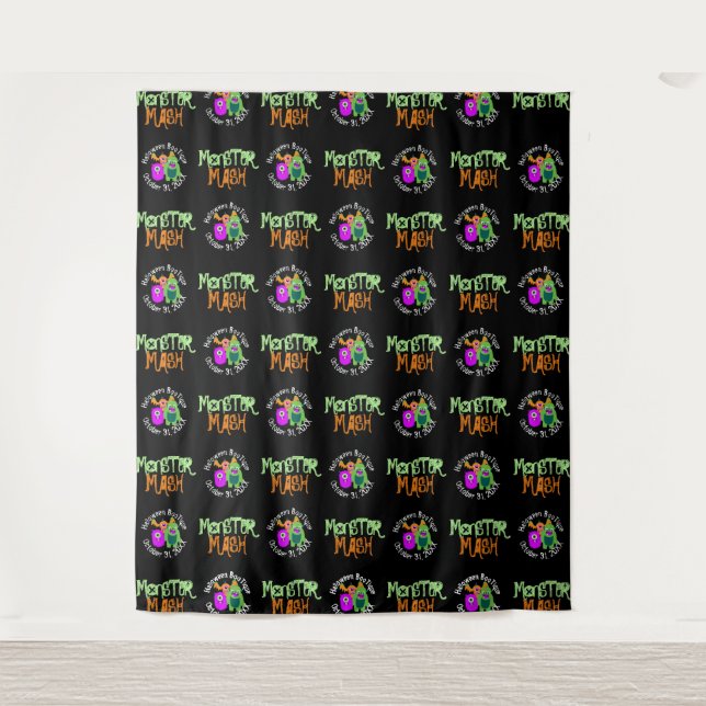 Tapiz Fondo de Paso y Repetición de Monstruos de Hallowe (Anverso)