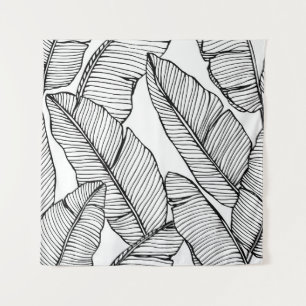 Tapiz Fondo de patrón de hojas de plátano sin foco. Negr