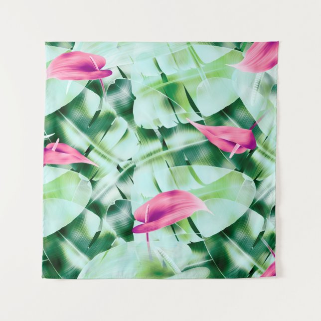 Tapiz Fondo de patrón de hojas tropicales sin foco, retr (Anverso)