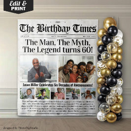 Tapiz Fondo de periódico de cumpleaños personalizado con