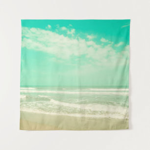 Tapiz Fondo de playa retro color turquesa, vintage,playa