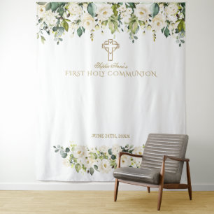 Tapiz Fondo de Primera Comunión con flores blancas