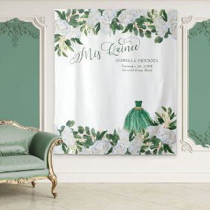 Tapiz Fondo de princesa floral verde esmeralda para Quin