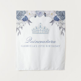 Tapiz Fondo de quinceañera floral azul y blanco