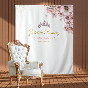 Tapiz Fondo de quinceañera floral dorado rosa rubor