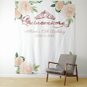 Tapiz Fondo de quinceañera floral sonrosado