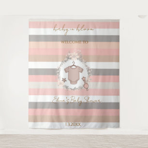 Tapiz Fondo de rayas grises y rosadas Baby in Bloom