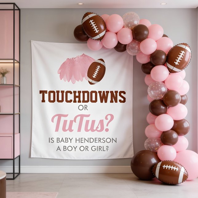 Tapiz Fondo de revelación de género Touchdowns o Tutús (Touchdowns or Tutus Baby Gender Reveal Backdrop)