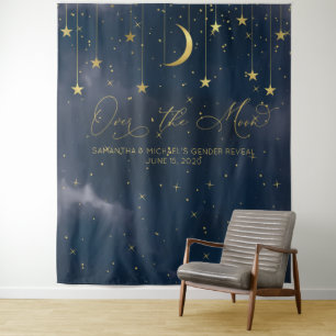 Tapiz Fondo de Sobre la Luna, Fondo para Baby Shower, Az