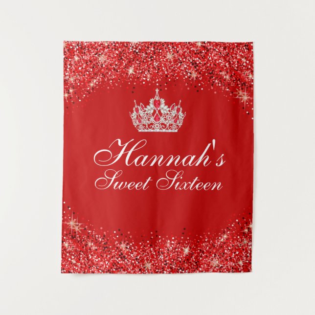 Tapiz Fondo de Sweet 16 con Purpurina Roja (Anverso)