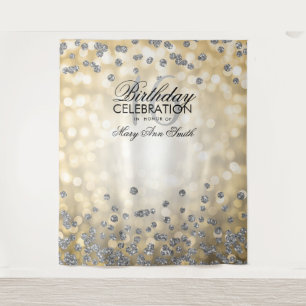 Tapiz Fondo de Sweet 16 dorado plateado luces confeti