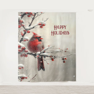 Tapiz Fondo de tarjeta de Navidad del cardenal rojo