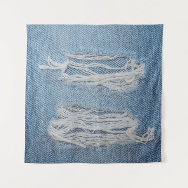 Tapiz Fondo de textura de vaqueros de denim azul rotos.  (Anverso)