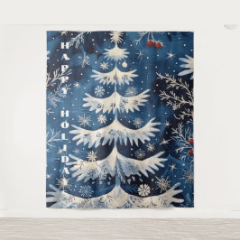 Tapiz Fondo de vacaciones Blue White Christmas Tree