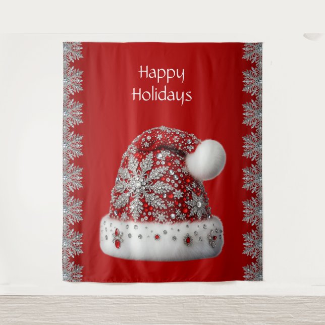 Tapiz Fondo de vacaciones Red Santa Hat (Anverso)