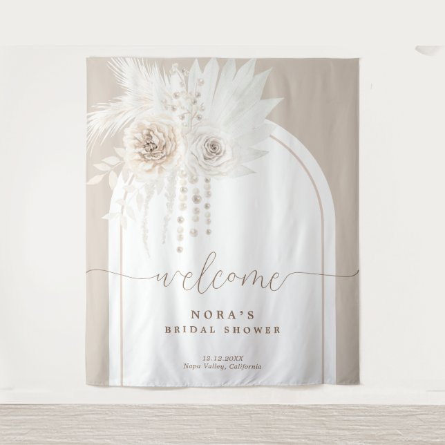 Tapiz Fondo del Arco Floral Boho Blanco Boho (Anverso)