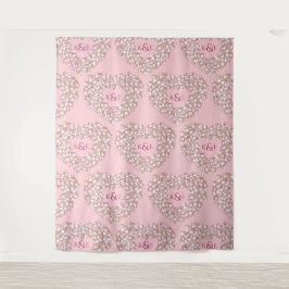 Tapiz Fondo del boda tulipano rosa blanco en monograma