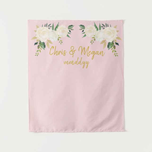 Tapiz Fondo del Boho Boda Pink Gold Photo Booth (Anverso)