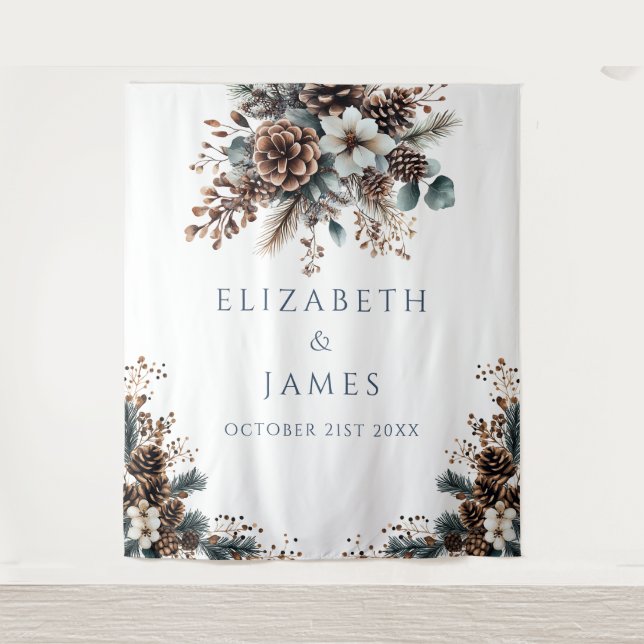 Tapiz Fondo del Booth Floral Pinecone Wedding Party (Anverso)