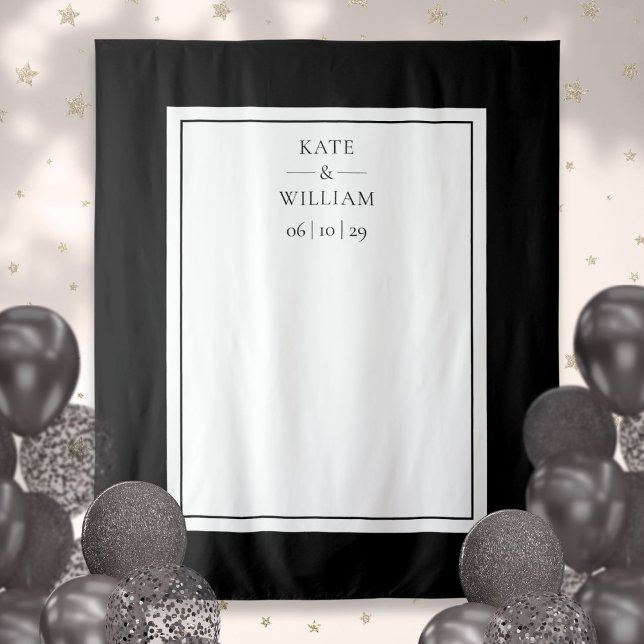 Tapiz Fondo Del Conjunto De Fotos Del Boda Blanco Y Negr (Black And White Wedding Photo Booth Backdrop)