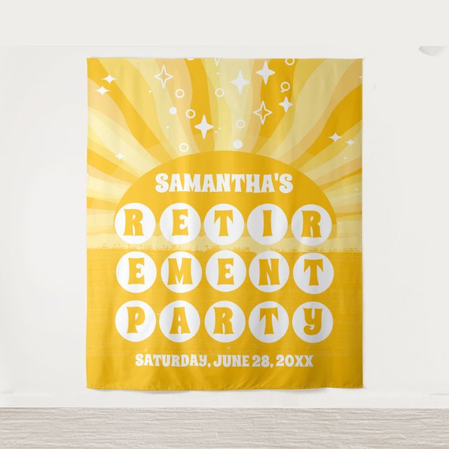 Tapiz Fondo Fiesta de Jubilación Amarillo Sunshine (Anverso)