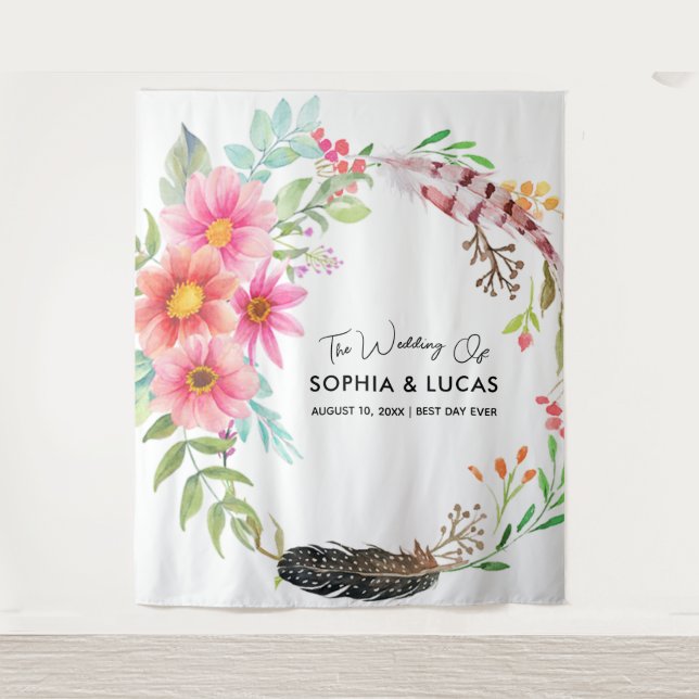 Tapiz Fondo floral de Borgoña | Foto Rustic Photo Booth  (Anverso)