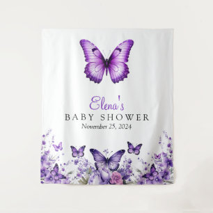 Tapiz Fondo floral morado de Baby Shower mariposa