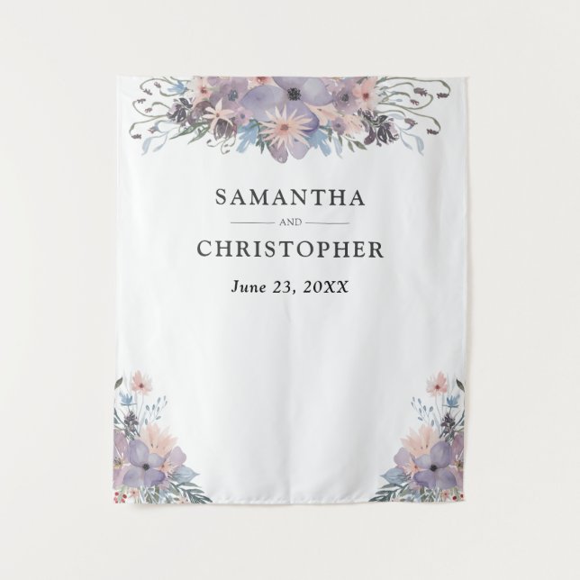 Tapiz Fondo fotográfico acuarela Boda morado floral (Anverso)