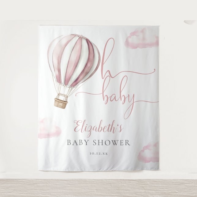 Tapiz Fondo fotográfico Baby Shower de globo aerostático (Anverso)