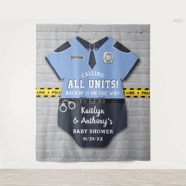 Tapiz Fondo fotográfico Baby Shower de oficial de policí (Anverso)