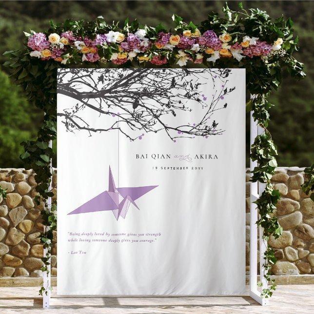 Tapiz Fondo fotográfico Boda de grúa de papel Lilac colg (Hanging Origami Lilac Purple Paper Crane Asian Wedding Photo Backdrop Tapestry @ fatfatin_red_knot)