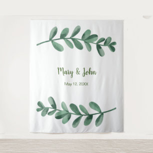 Tapiz Fondo fotográfico Boda de hojas verdes acuarelas