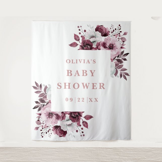 Tapiz Fondo fotográfico de Baby Shower con flores en el  (Anverso)