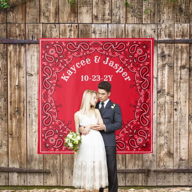 Tapiz Fondo fotográfico de Bandana Roja Boda Occidental (Red bandana photo backdrop for your country or western wedding. )