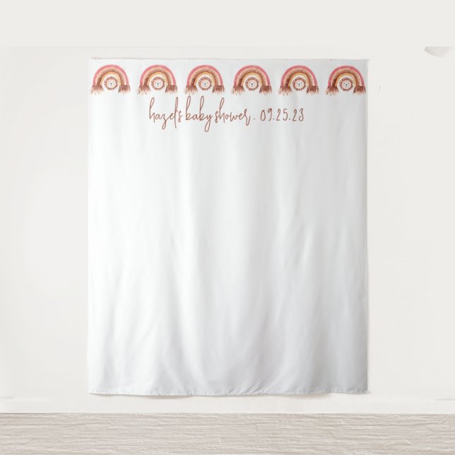 Tapiz Fondo fotográfico de Boho Rainbow Lion Baby Shower (Anverso)