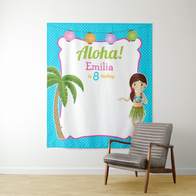 Tapiz Fondo fotográfico de cumpleaños Luau hawaiano (In situ)