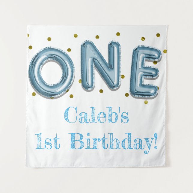 Tapiz Fondo fotográfico de fiesta azul y dorado UNO (Anverso)