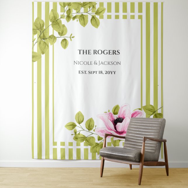 Tapiz Fondo fotográfico de flores rosadas con rayas verd (In situ)