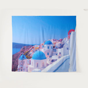 Tapiz Fondo fotográfico de Santorini Grecia Blue Island