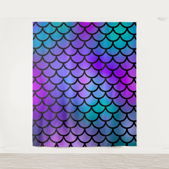 Tapiz Fondo fotográfico de sirena azul teal rosa púrpura (Anverso)