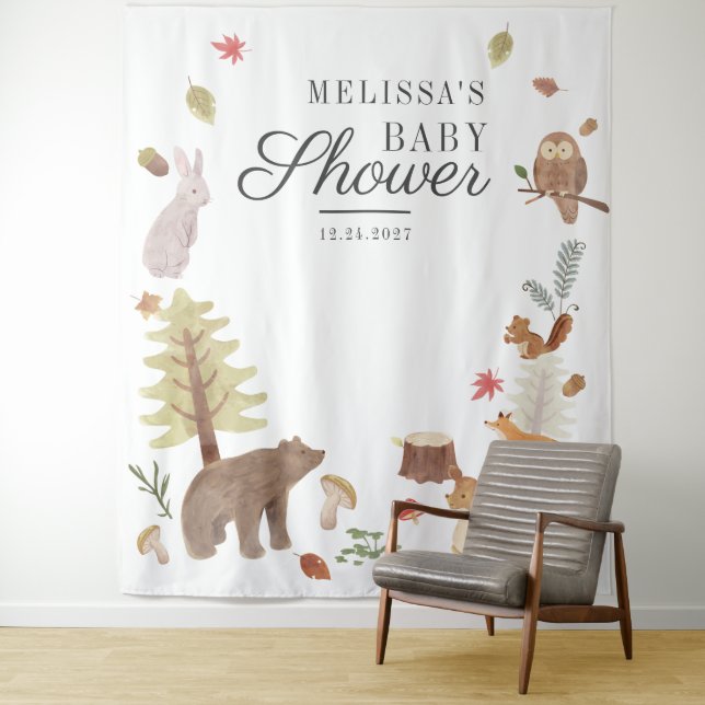 Tapiz Fondo fotográfico de Woodland Animals Baby Shower (In situ)