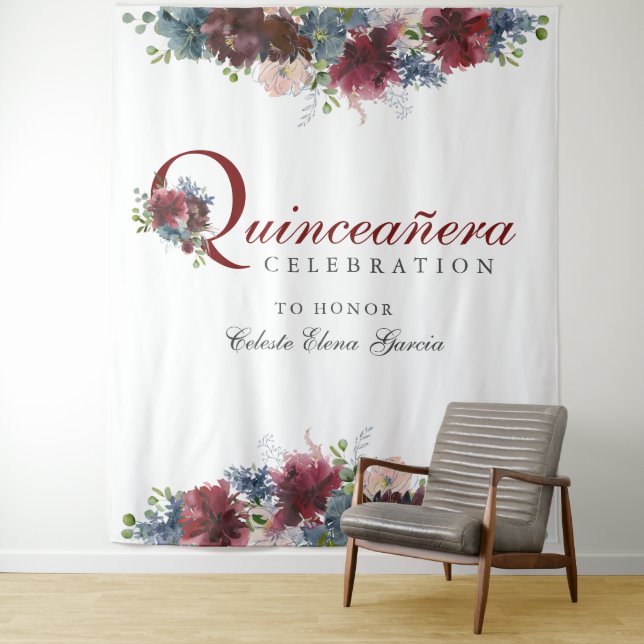 Tapiz Fondo fotográfico Quinceanera con flores azules de (In situ)