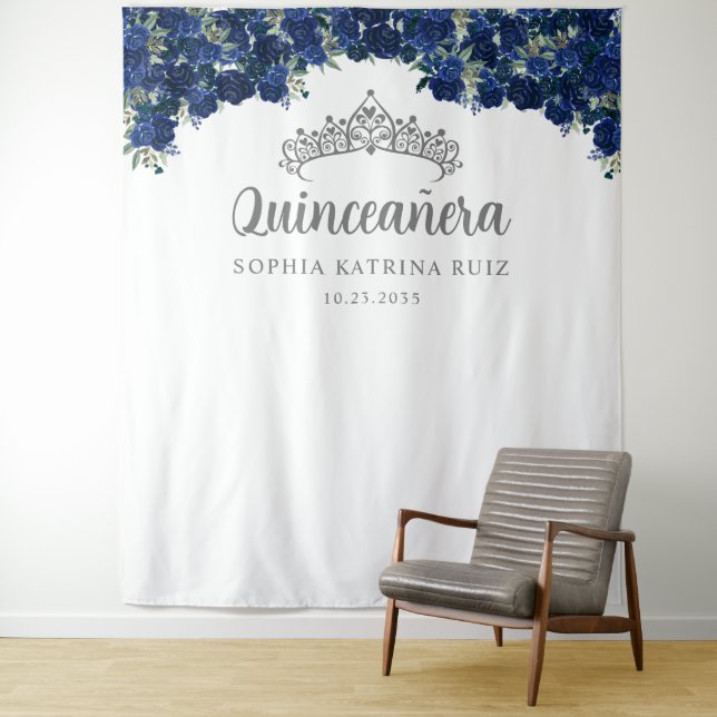 Tapiz Fondo fotográfico Quinceanera floral gris azul de  (In situ)