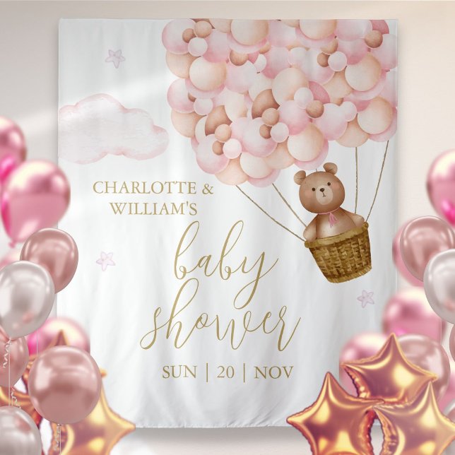 Tapiz Fondo fotográfico rosa de Teddy Bear Baby Shower (Teddy Bear Pink Baby Shower Photo Backdrop)