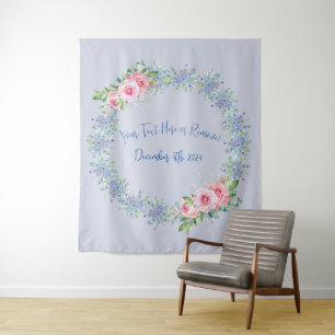 Tapiz Fondo fotográfico rosa y floral azul Rubor