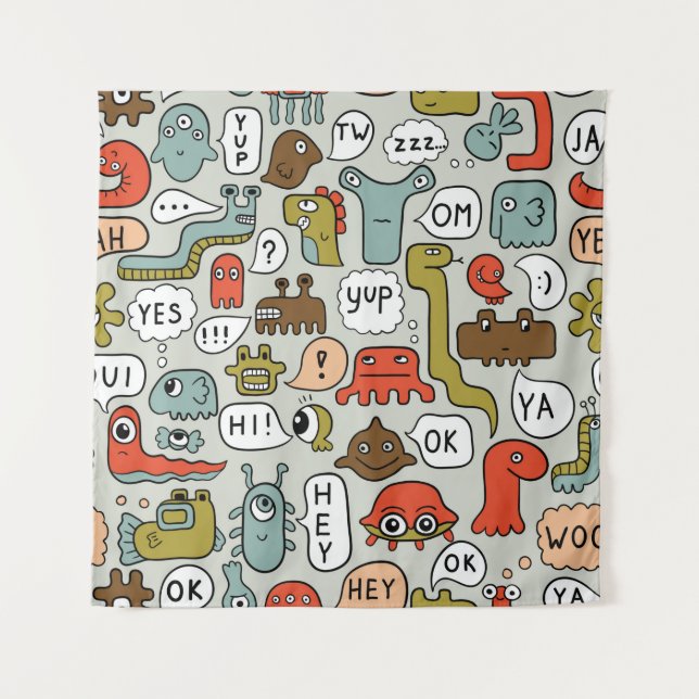 Tapiz fondo inquebrantable con monstruos adorables perso (Anverso)