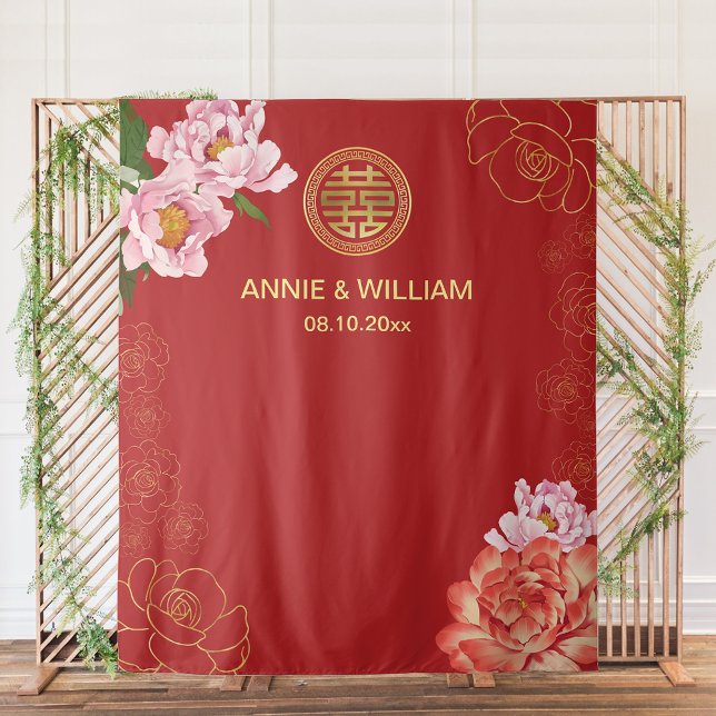 Tapiz Fondo moderno de apoyo a Boda chino Xi doble (Modern Double Happiness Chinese Wedding Photo Prop Backdrop)