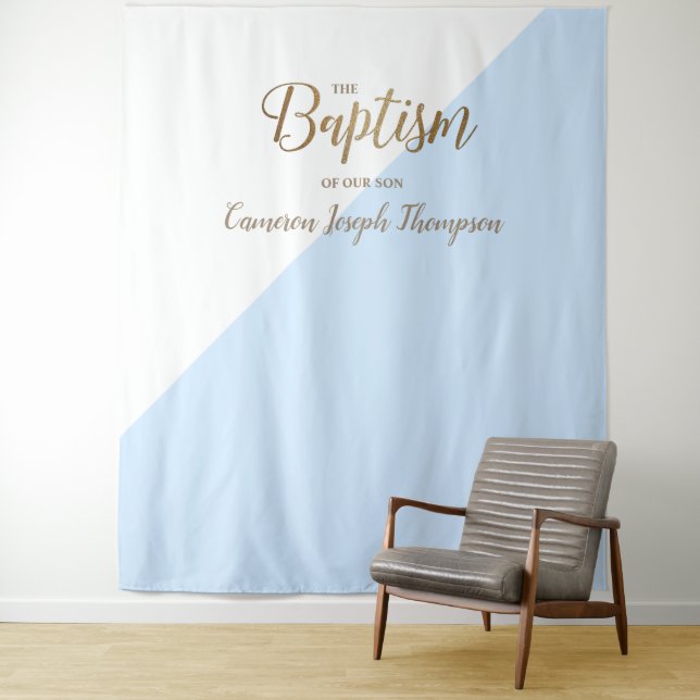 Tapiz Fondo moderno para bautizo de bebé niño azul (In situ)