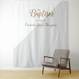 Tapiz Fondo moderno para bautizo de niño en gris y dorad