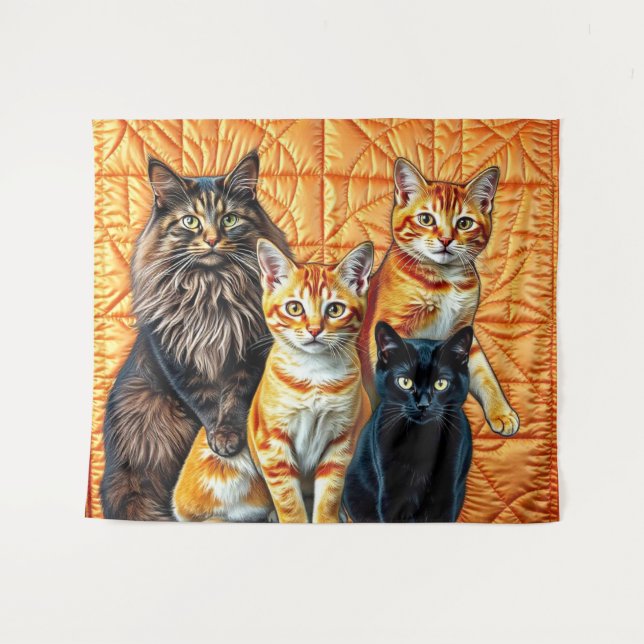 Tapiz Fondo naranja Quilt Cuatro Gatos (Anverso (horizontal))